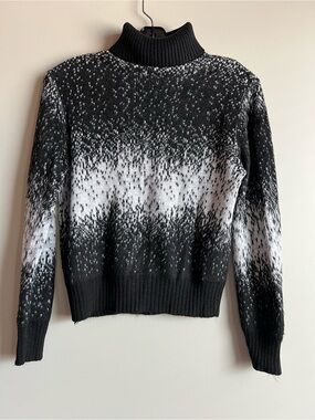Vintage Black White Ombré Speckled Turtleneck Sweater Women’s Knit Pullover
